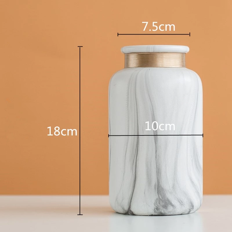 Modern Creative Marble Vase Ceramic Vase White Marble with Gold Lining Vase Home Decor