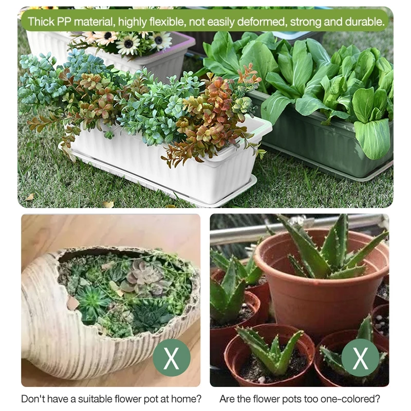 Plastic Planter Box Vegetable Herbs Flowers Thicken Outdoor Indoor Planting Basin Balcony Garden Decor